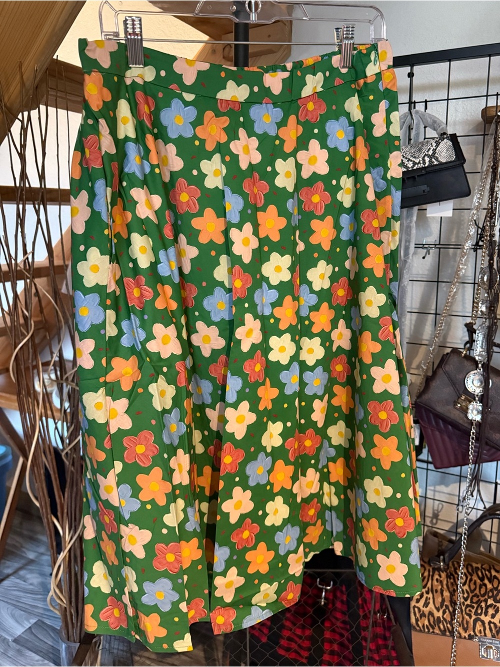 Tulip B NWT Green Floral Cotton Midi Skirt | Cottagecore Retro Size L